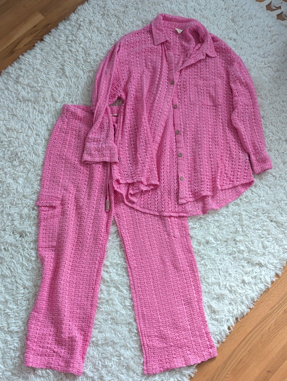 Surf Gypsy Pink Coverup Knit Set - Button-Up Top and Pants